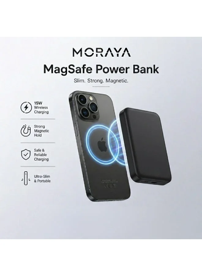 MORAYA Magnetic Wireless Power Bank 10000mAh Portable Charger 20W PD Fast Charging (Black, 10000mAh) 0vzd0