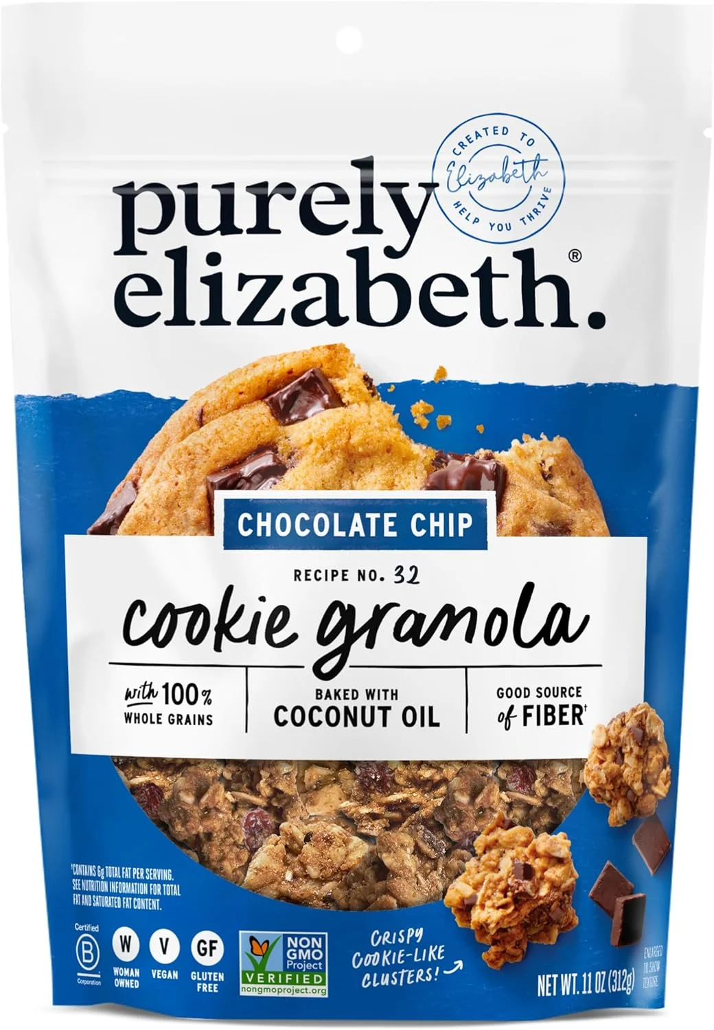 Purely Elizabeth Chocolate Chip Cookie Granola (Premium Vegan Breakfast Cereal, 312 g) ic16t