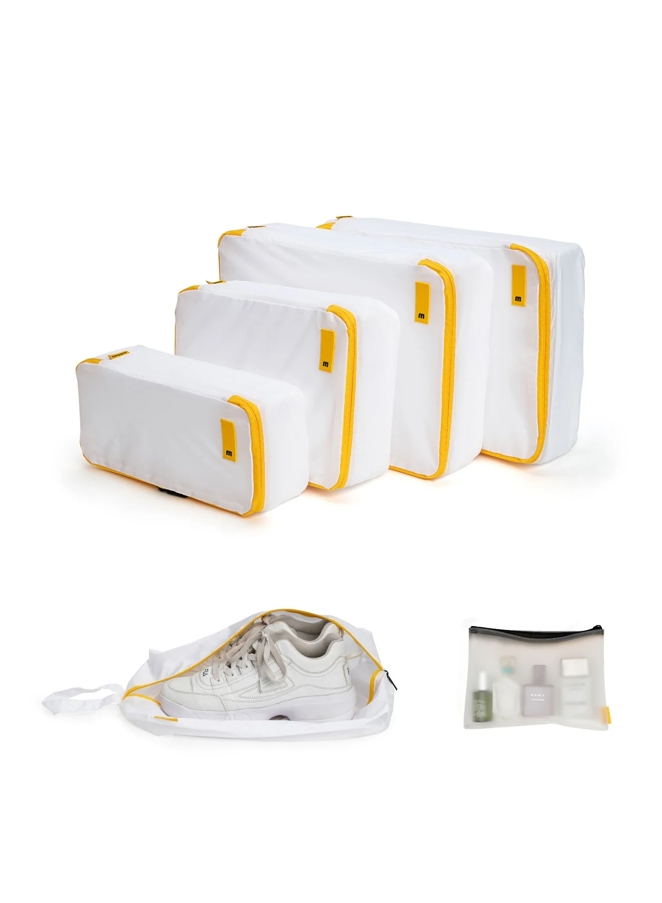 Premium Travel Packing Cubes Set (6-Piece Organizer) Water-Resistant Nylon Mesh-Top Luggage Storage for Suitcases (White, 6-Piece Set) 28le1
