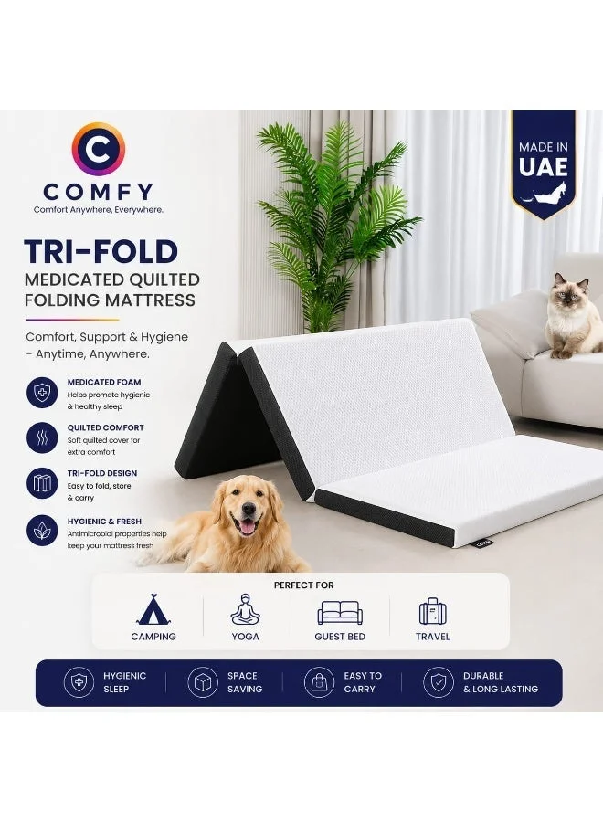 Premium Knitted Cotton Folding Mattress Portable Floor Bed (White, 180 x 90 x 10 cm) o6y1l