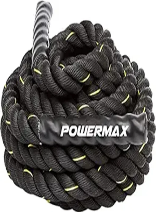 PowerMax Fitness Battle Rope Heavy-Duty Strength Training Equipment with Protective Hand Grips (12m) h6kpf