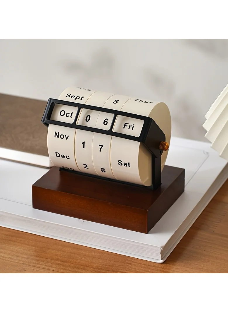 Premium Wooden Perpetual Calendar Vintage Desktop Flip Countdown Reminder for Home and Office Decor (15 cm x 8 cm) higif