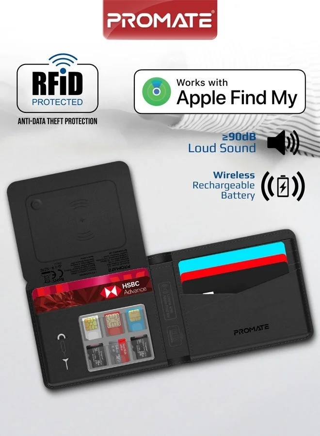 Premium Leather Smart Wallet with RFID Protection and Bluetooth Tracking (Black) mm1tm