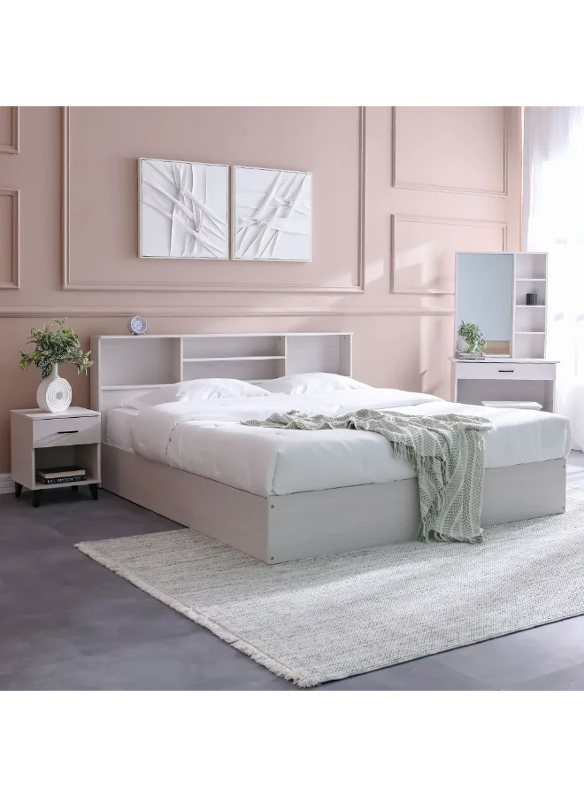 DANUBE HOME Gamorah King Bed Set with Nightstand Dresser Mirror and Stool (Washed White, 180x200 cm) qo8hc
