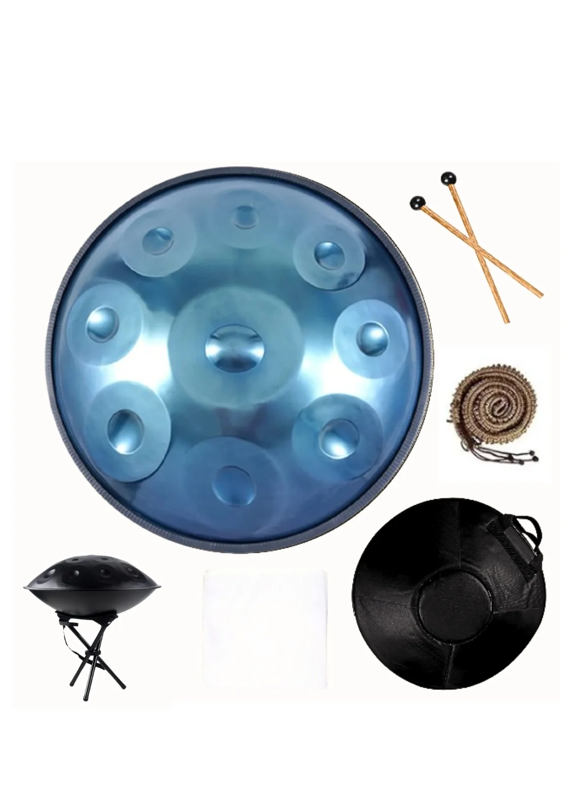 Megarya Professional Handpan D Minor 9 Notes Steel Drum (22 Inch, 432Hz) with Carrying Bag, Mallets, and Stand zqc07