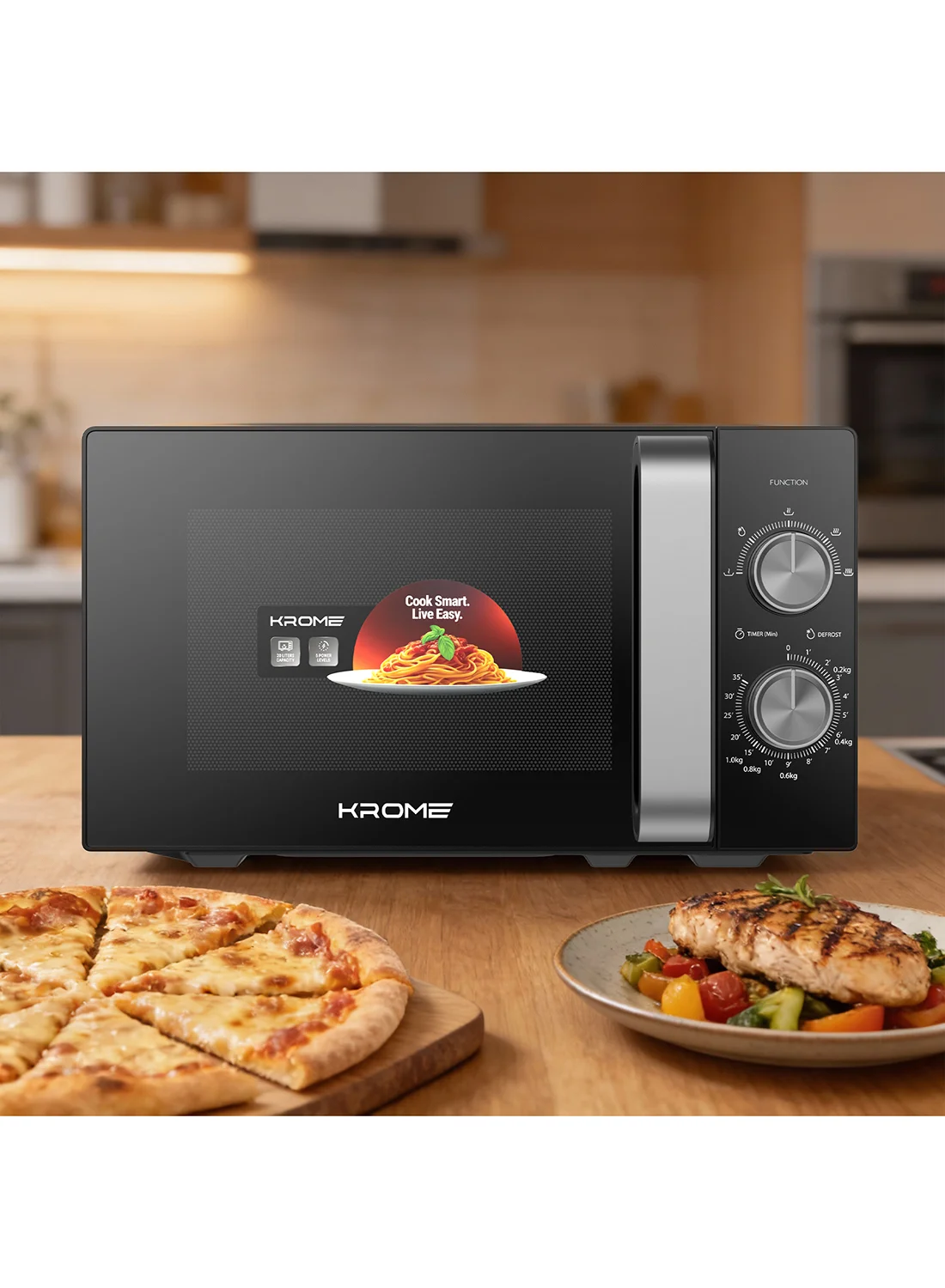 Krome Microwave Oven 20L Capacity 700W Power with 5 Levels and 35 Minute Timer (Black, 20L) x9ocn