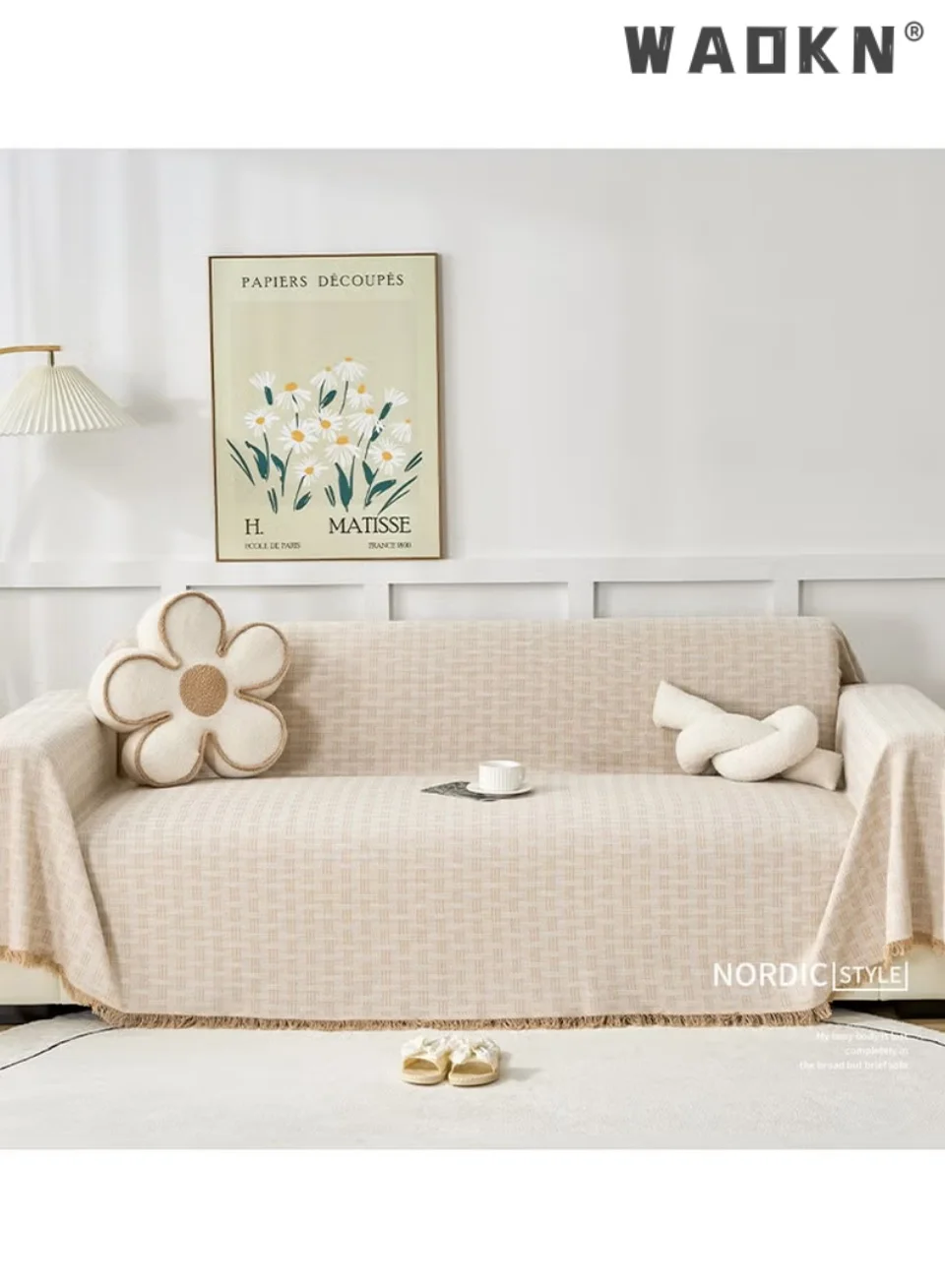 WAOKN Premium Soft Reversible Sofa Throw Blanket All-Season Decorative Cover for Couch Settee and Bed (Cream, 150 cm x 200 cm) w8mci
