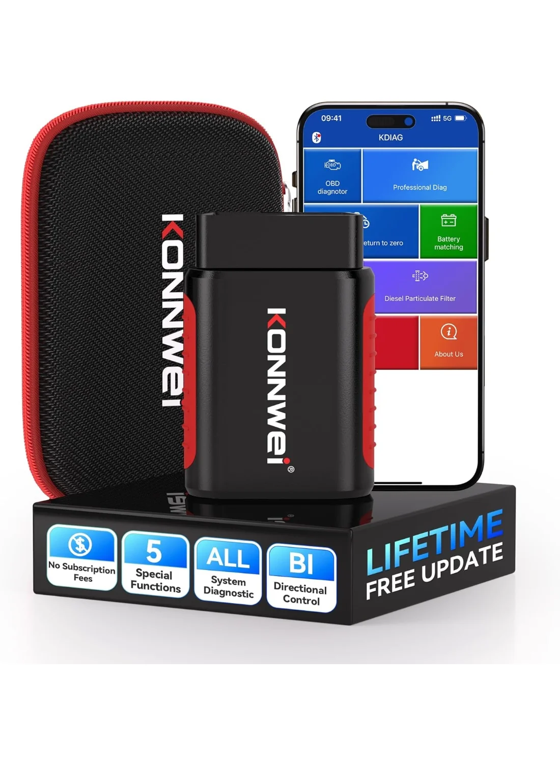 Konnwei OBD2 Bluetooth Diagnostic Scanner Full System Tool with Bi-Directional Control and Maintenance Reset for iOS Android (1 Unit) 7iubs