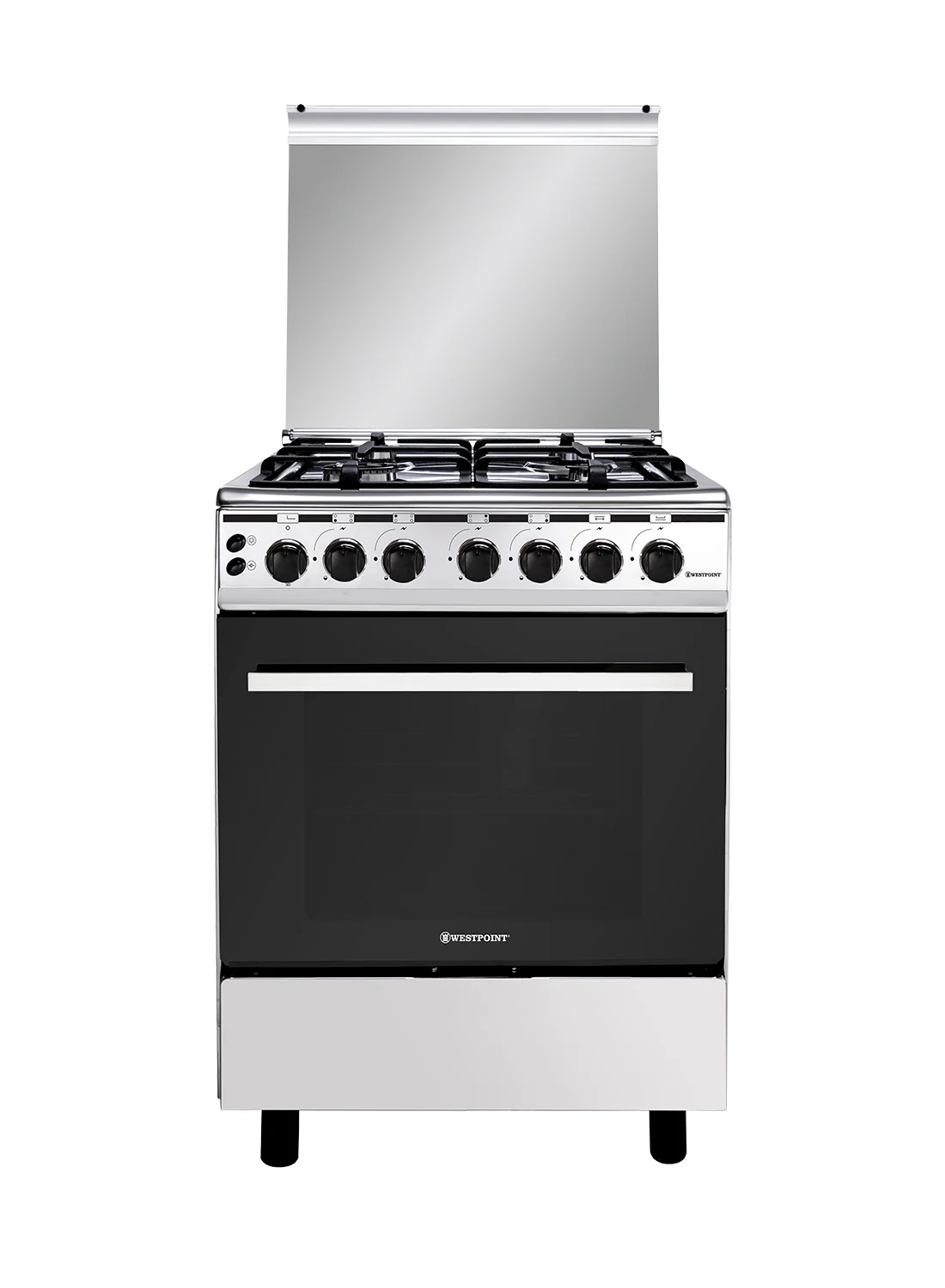 Westpoint 60x60cm Freestanding Gas Cooker, 4 Burners with Auto Ignition, Stainless Steel Finish, Rotisserie Grill and Oven (Silver, 60x60cm) po4xl