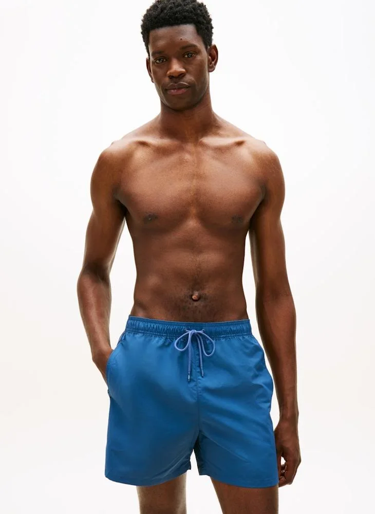 Premium Mid Length Swim Shorts with Tonal Logo Detail (Men, Solid Color) lsq9f