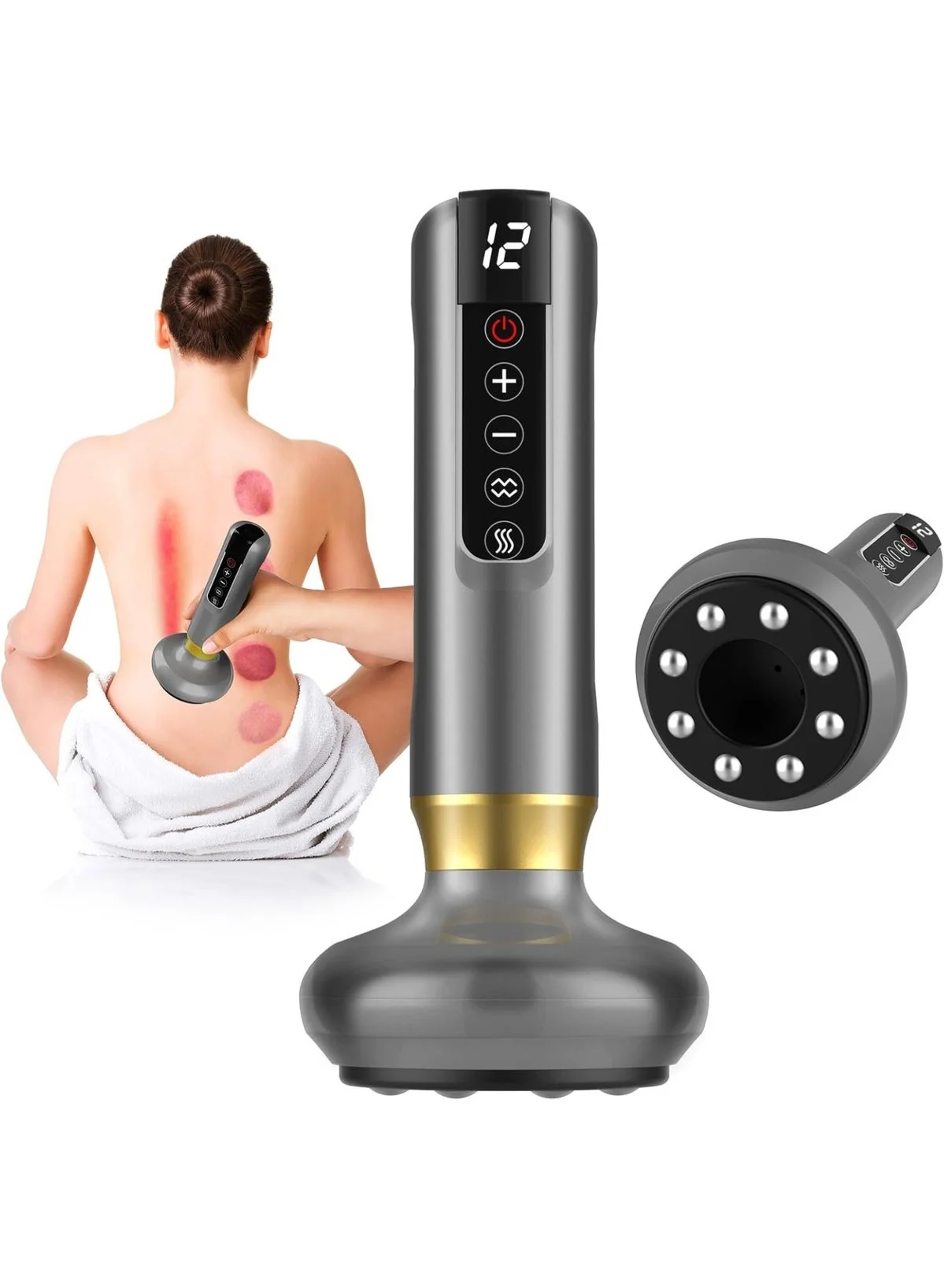 Arabest Intelligent Cupping Massage Tool, Rechargeable Cordless Body Massager with 12 Suction Modes for Arms Legs and Back (Grey) xo0aa