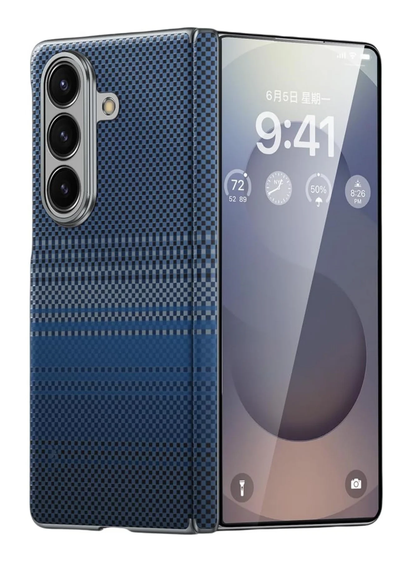 Aookay Slim Magnetic Phone Case for Foldable Devices Carbon Fiber Texture Hard PC Cover with Camera Protection (Moonrise Blue) 1m8sx