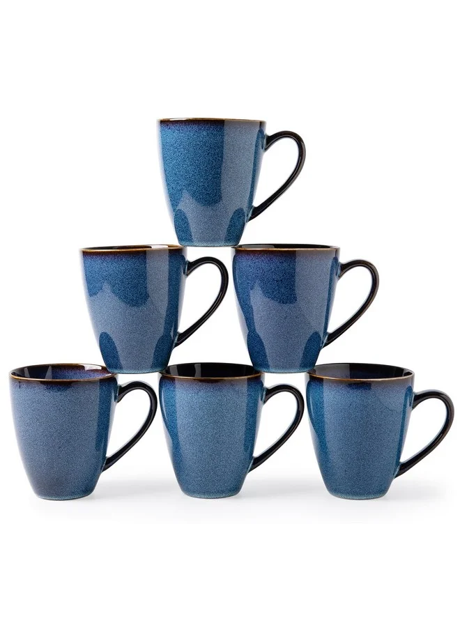MONITO Ceramic Coffee Mugs Set, Large Starry Blue Tea Cups with Ergonomic Handle for Home and Office (Set of 6, 500 mL) uz86c