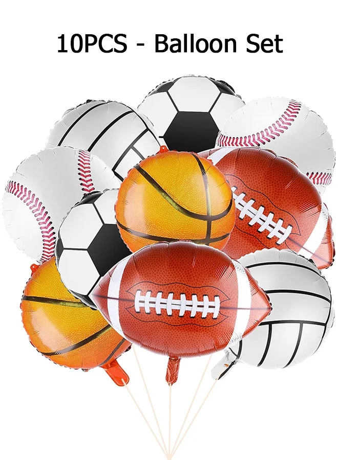 Wffo Sports Themed Party Balloon Set (10 Pieces, 18 Inch) Premium Foil Decorations for Birthday and Sports Events x7019