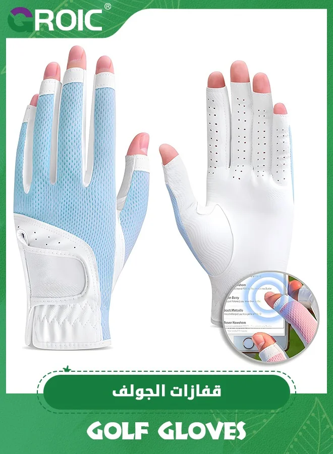 GROIC Women's Golf Gloves Open-Finger Breathable Mesh Athletic Grip (One Pair, Medium) 5cmrw