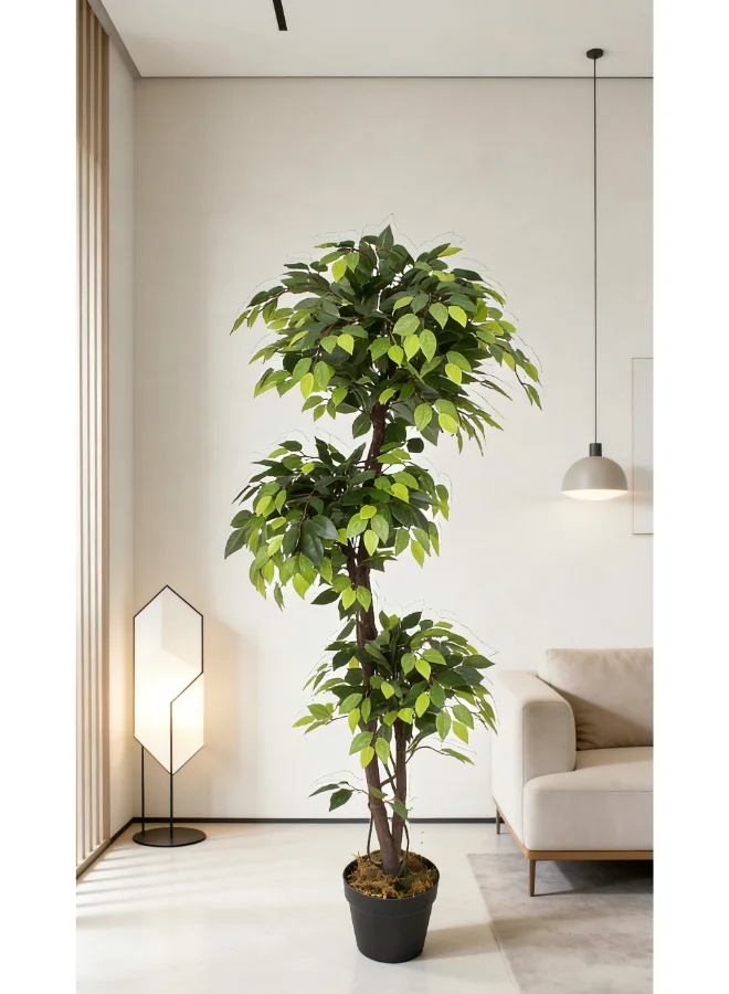 Noon East Artificial Ficus Tree with 3 Ball Branches and Pot (Green, 180 cm) - Premium Decorative Floor Plant for Home and Office rll1d