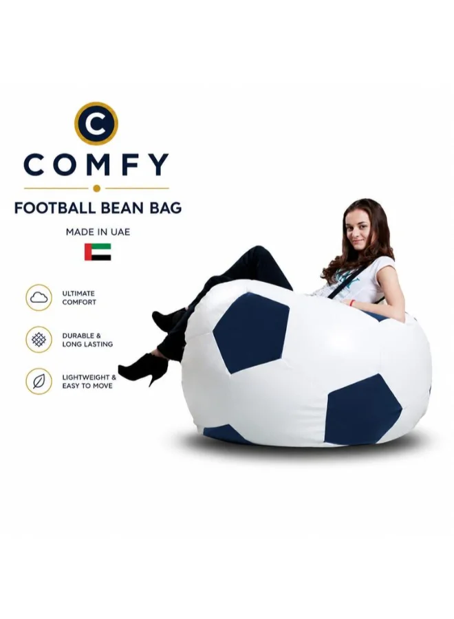 Comfy Football Bean Bag Chair Premium Faux Leather Seating (White, 80x80x50cm) qbkzl