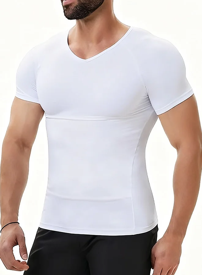 RATSAW Men's Body Slimming Compression Shirt Premium Fitness Shaping Base Layer (White, Large) 30htc