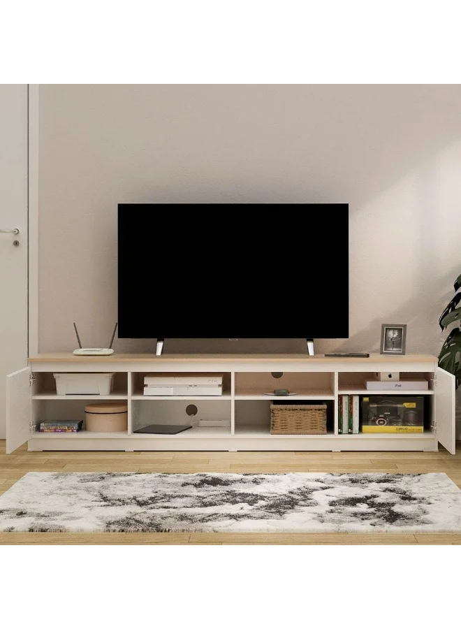 Danube Home Guyana Modern TV Unit with 2 Doors and Shelves for TVs up to 80 Inches (White/Oak, 196.2x39.6x44.7cm) grah3