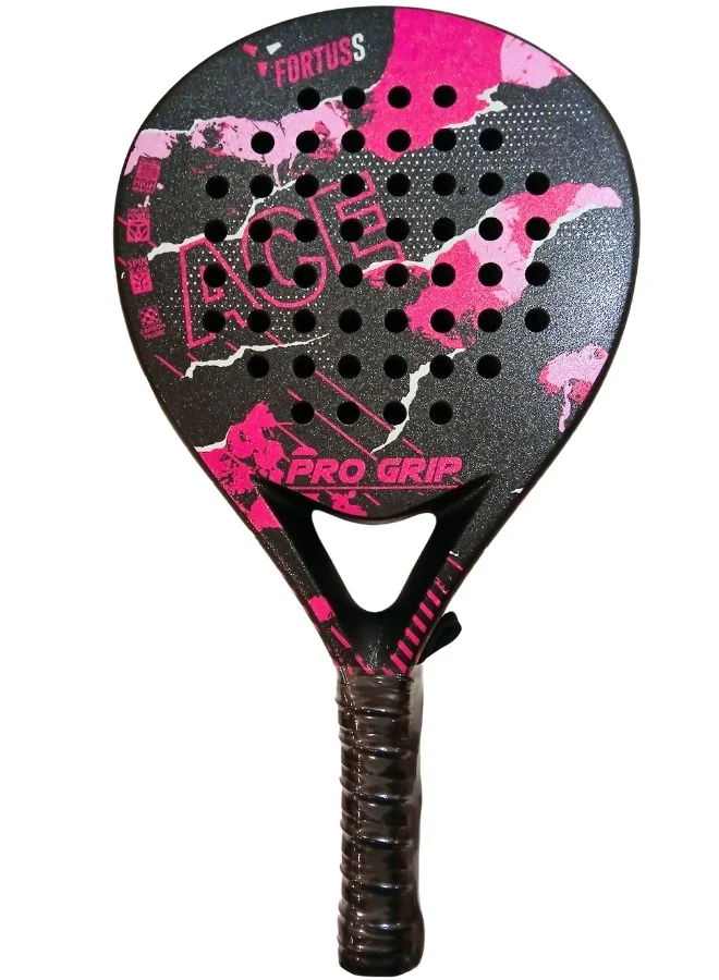 FORTUSS Padel Tennis Racket Full Carbon Fiber Teardrop Hybrid with Grit Surface and EVA Foam Core (Pink/Black, 365 g) zn939