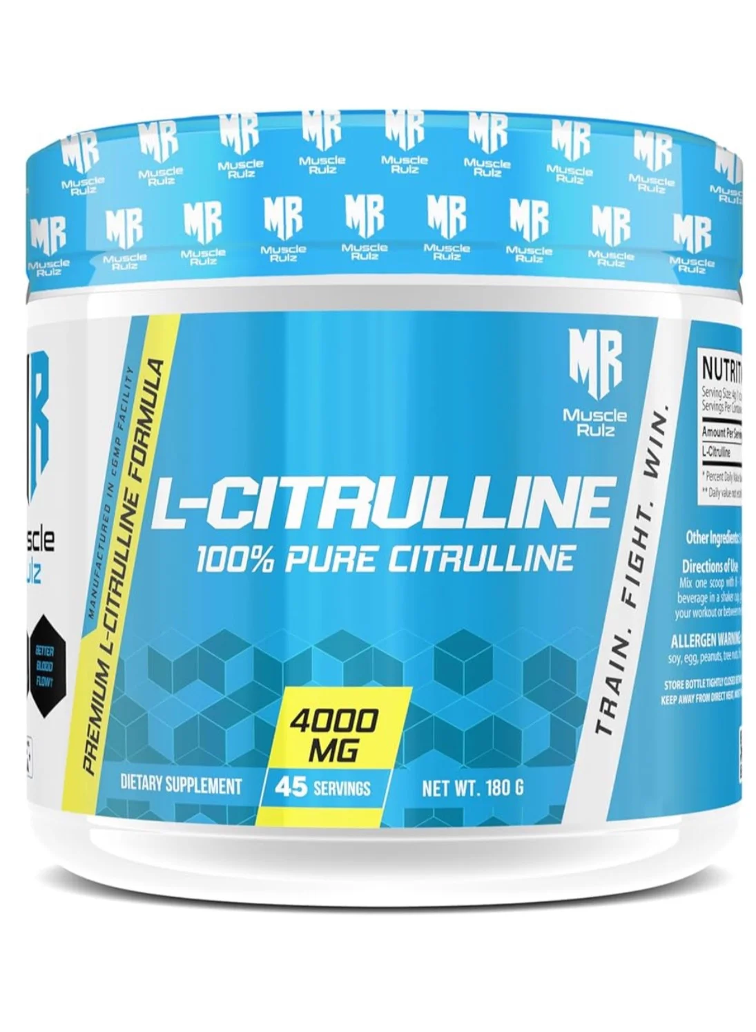 Muscle Rulz L-Citrulline Powder Premium Amino Acid Supplement (Unflavored, 180g, 45 Servings) 1eeim