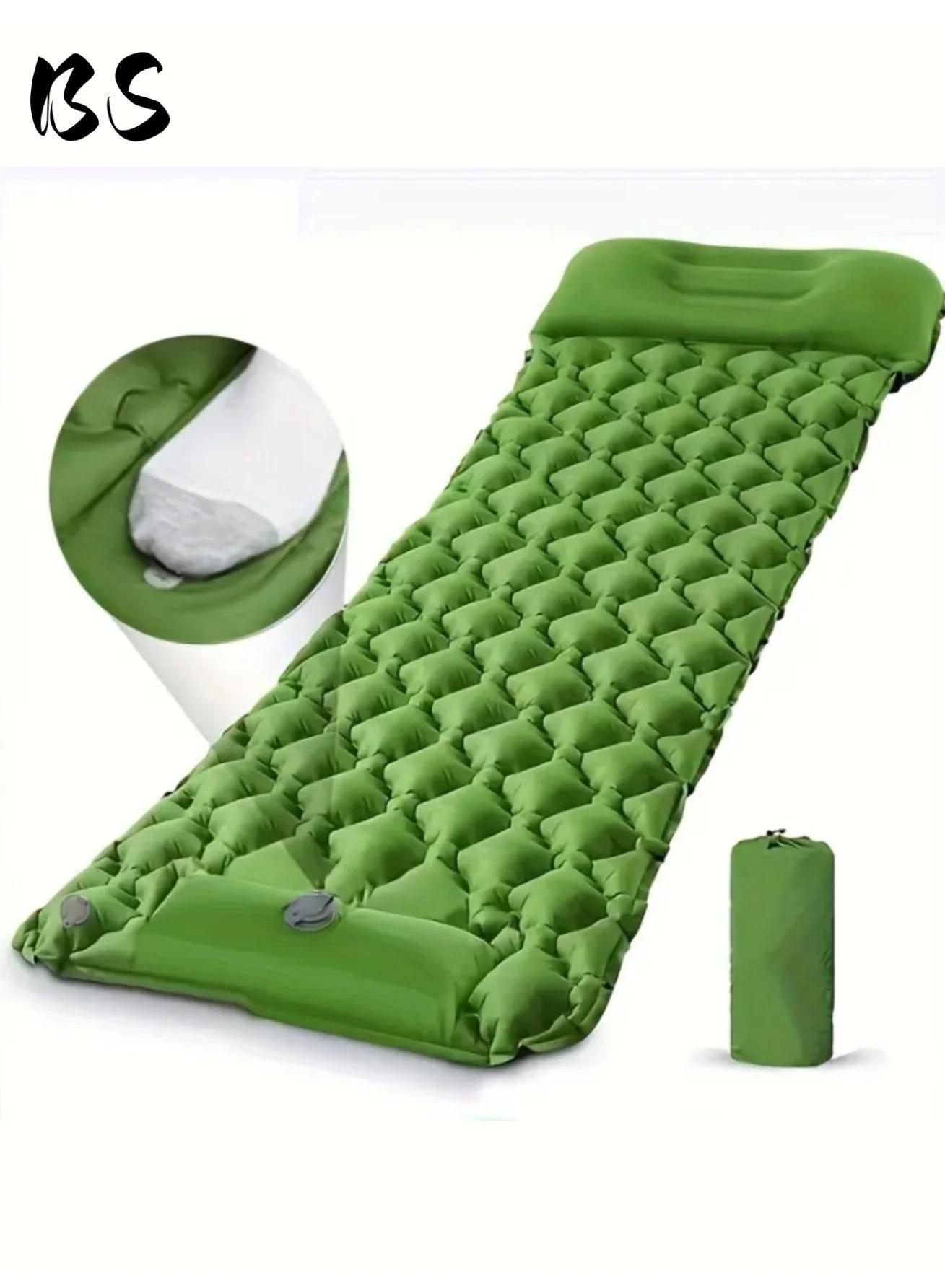 BS Inflatable Camping Sleeping Mat with Built-in Foot Pump and Pillow (Ultralight Nylon, Single) nbpyn