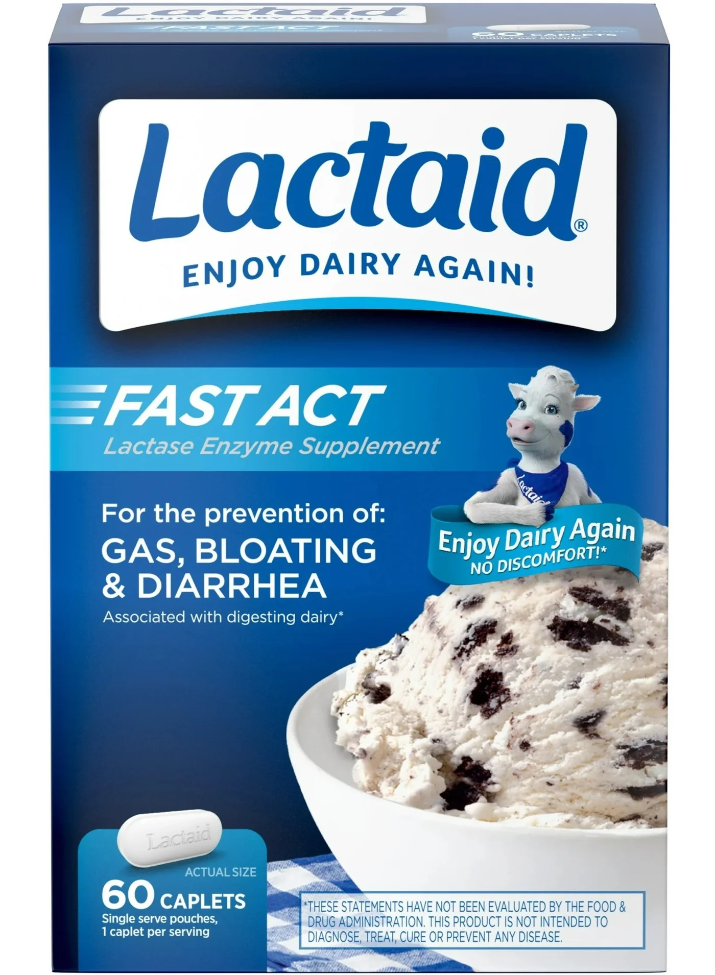Lactaid Fast Act Lactase Enzyme Supplements for Dairy Digestion Support (60 Caplets) 1yjcd
