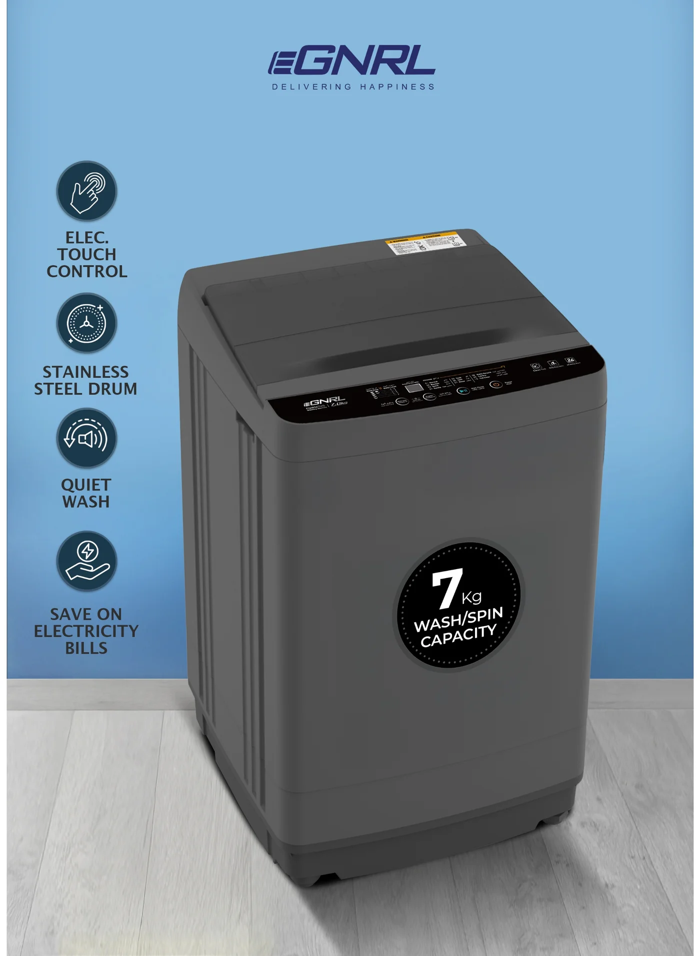 EGNRL Fully Automatic Top Load Washing Machine with Pump (Grey, 7 kg) 8wctb