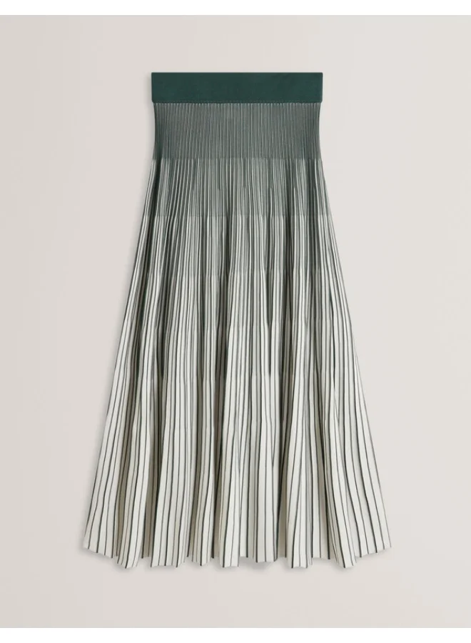 Premium Textured Stripe Knitted Midi Skirt (Viscose, Women's, Elegant Casual) d1zbl
