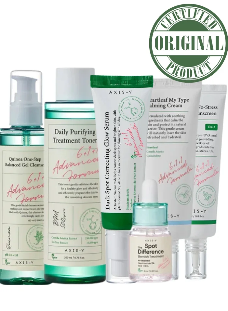 AXIS-Y Complete Skincare Routine Set for Radiant Complexion - Purifying Cleanser, Toner, Serum, Cream, and Sunscreen (555 mL) wk10e