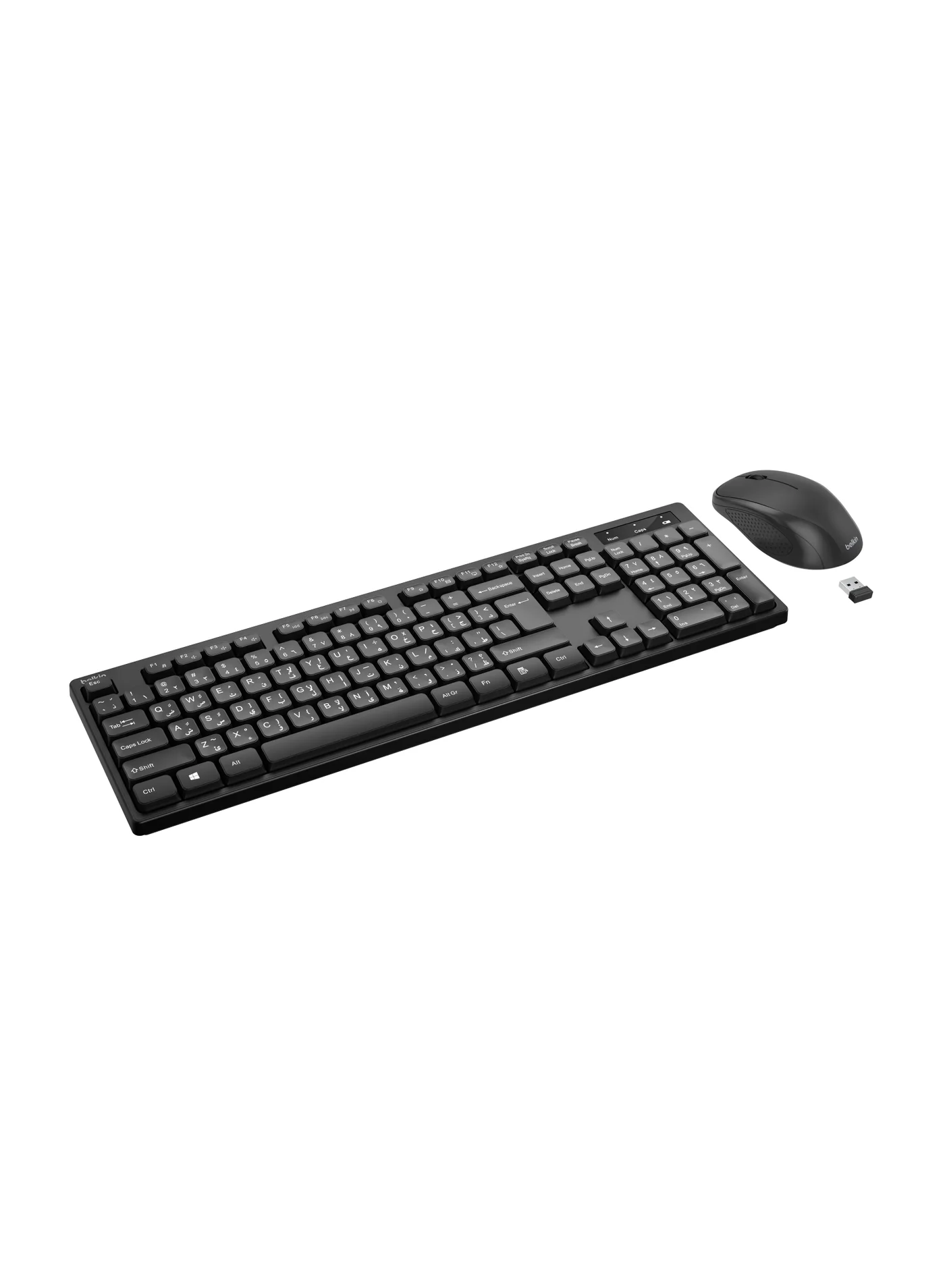 Premium Wireless Keyboard and Mouse Combo (English Arabic Layout, Black, Full-Size) ozu9f