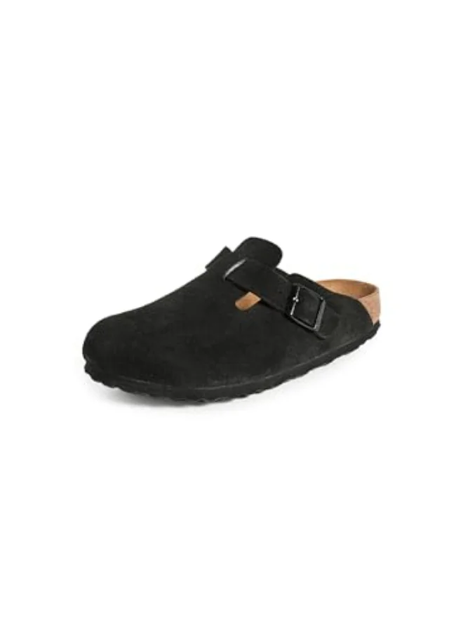 Premium Suede Leather Clog Shoes with Soft Footbed for Men and Women (Black, Unisex) 4nbsw