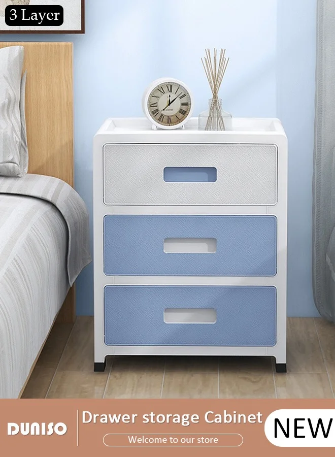 DUNISO 3-Layer Mobile Storage Cabinet with Wheels, Dust-proof Drawer Organizer for Home and Office (White, 80 cm x 40 cm x 30 cm) xh06p