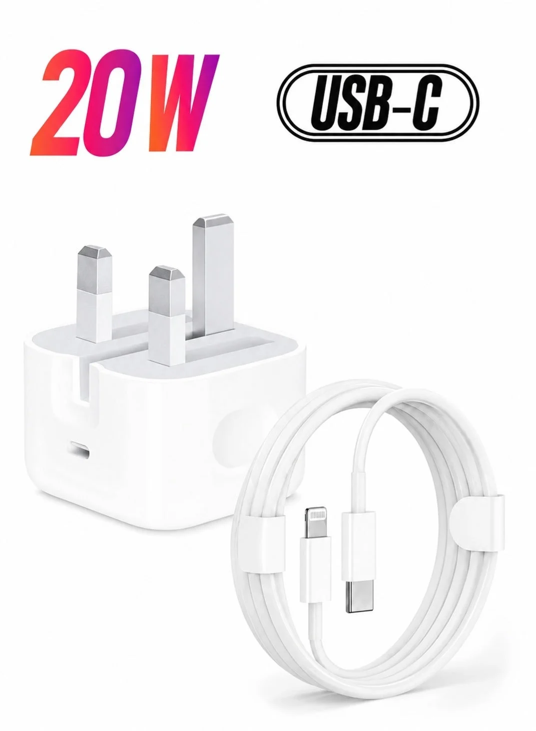 SparkSprout 20W USB-C Fast Wall Charger Adapter with 1M Charging Cable for Smartphones and Tablets (White, 1M) y08tv
