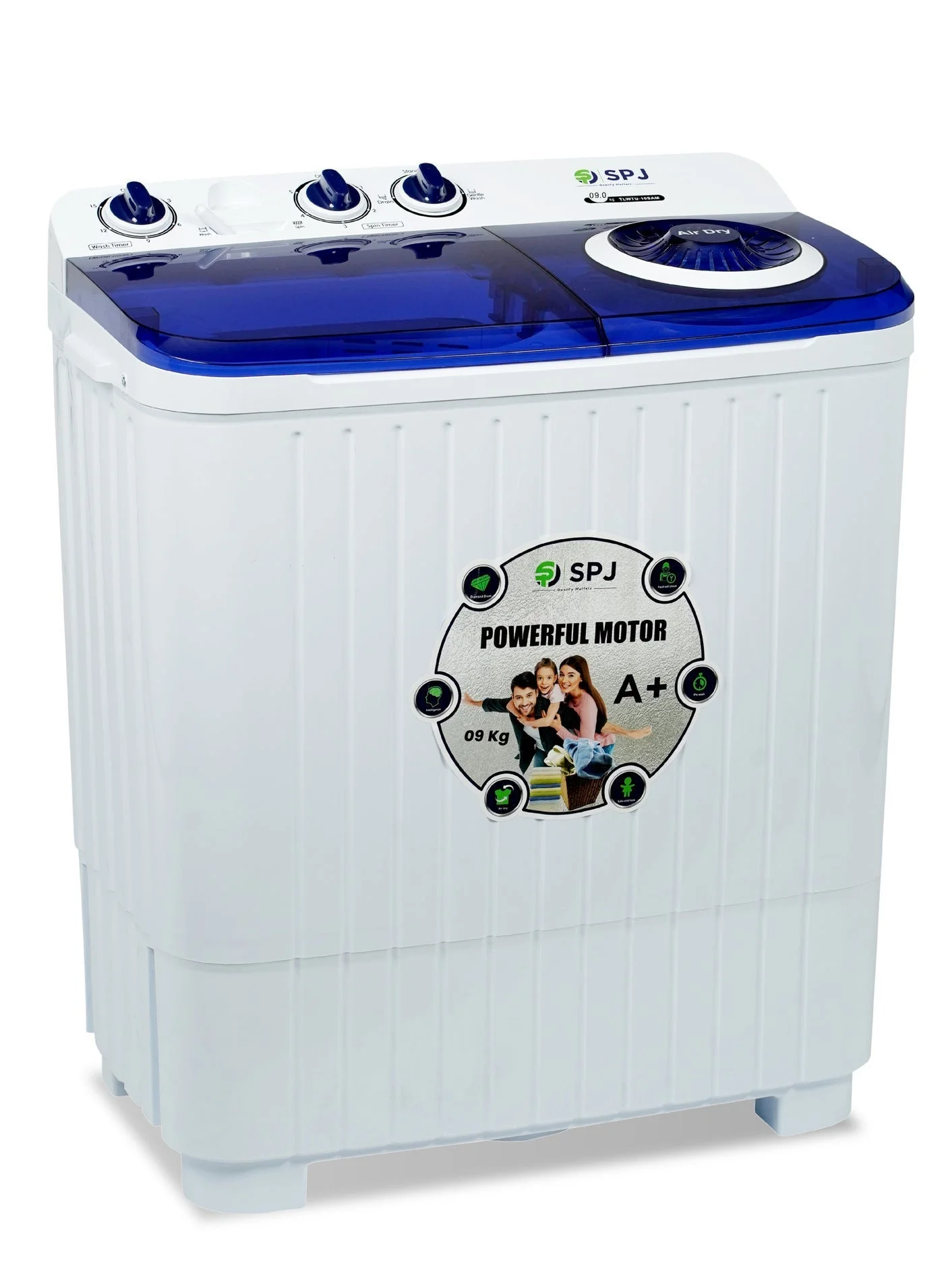 SPJ Semi Automatic Top Load Washing Machine with Dryer Function (9kg, White) l7i55