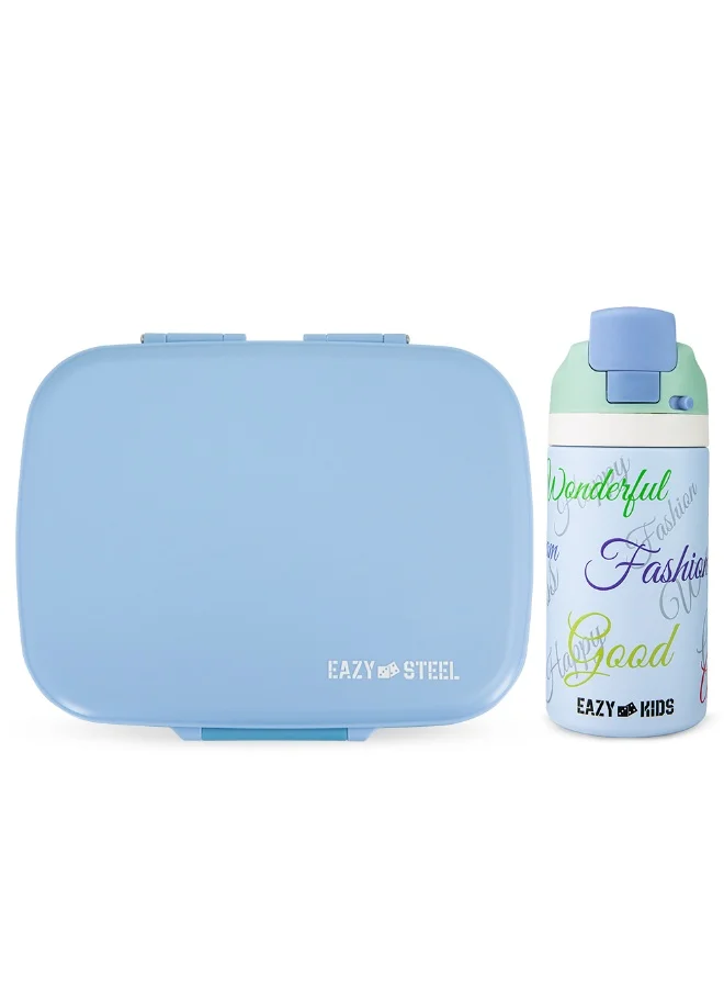 Eazy Kids Premium Stainless Steel Lunch Box Set with Insulated Water Container (Blue, 710ml and 445ml) npfjn