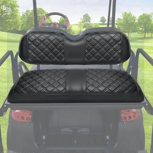 MOSNAI Golf Cart Rear Seat Covers Premium Vinyl Leather Cushion for Universal Fit (Black, 1 Set) m6wn3