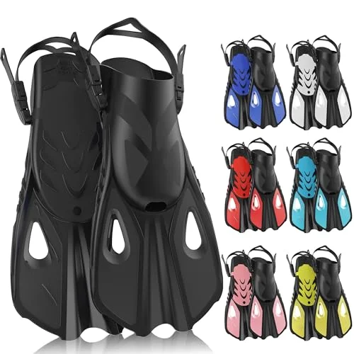 MELUMILU Snorkel Fins Adjustable Open Heel Swimming Flippers for Diving and Snorkeling (Black, Adult) 36vuq
