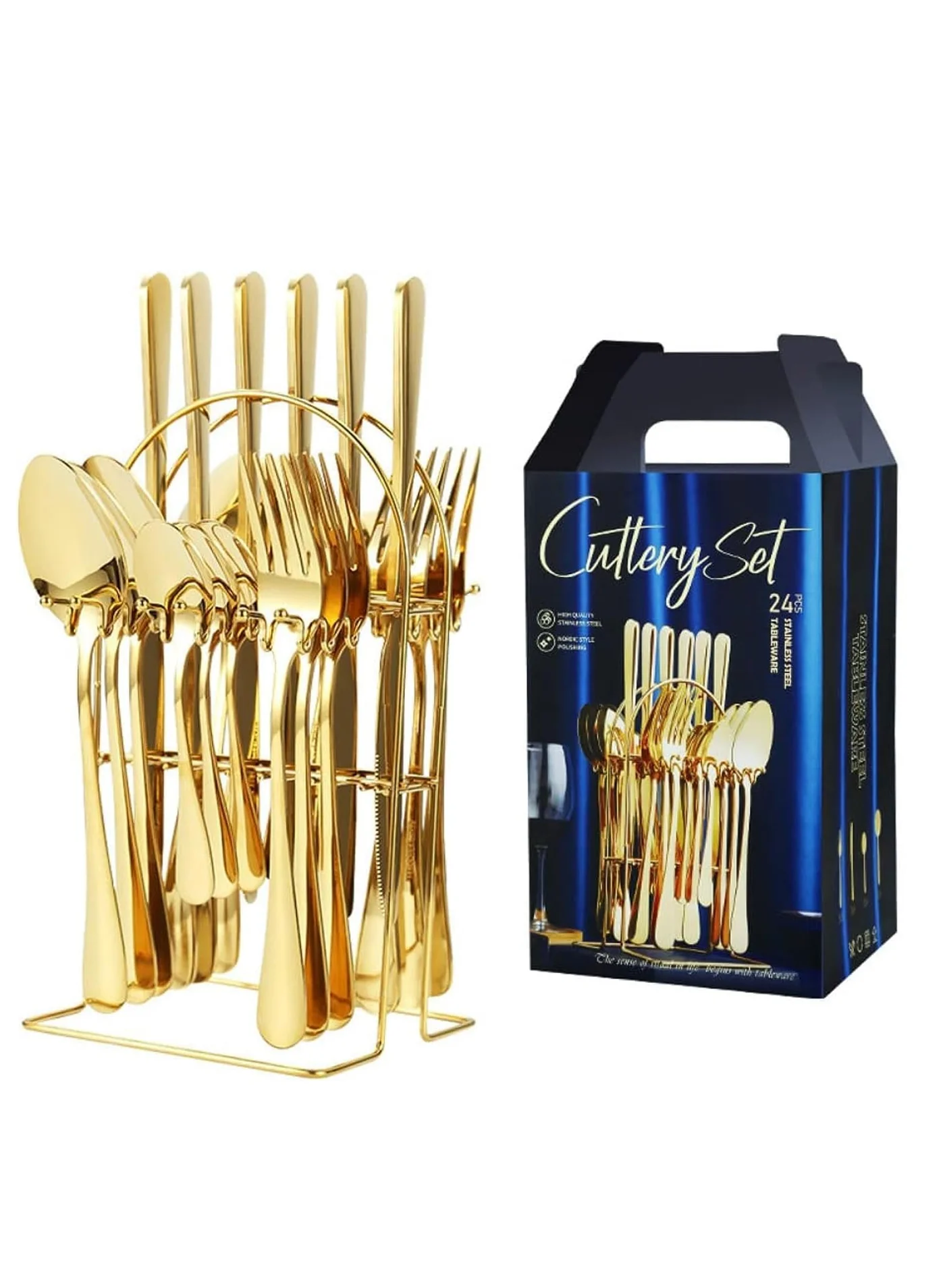 Toshionics 24-Piece Stainless Steel Cutlery Set Premium Gold Finish (22.8x2.2cm) 5ycum