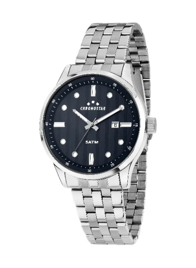 Chronostar Men's Analog Watch Round Blue Dial with Silver Stainless Steel Band (43.5mm) 1dc0c