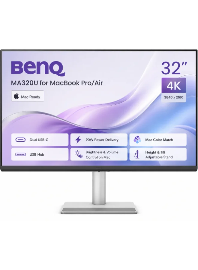 Premium 32-inch 4K UHD Matte Anti-Glare Monitor with USB-C PD and Adjustable Stand (Silver, 81 cm) 9hhkp