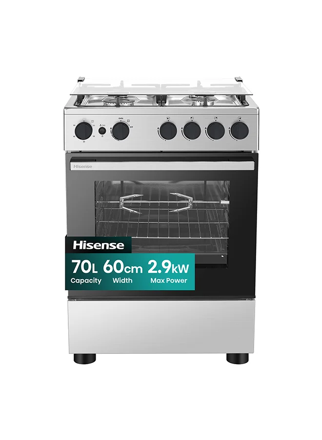 Premium 60cm Freestanding Gas Cooker with Grill and Rotisserie (Silver, 70L) vpbar