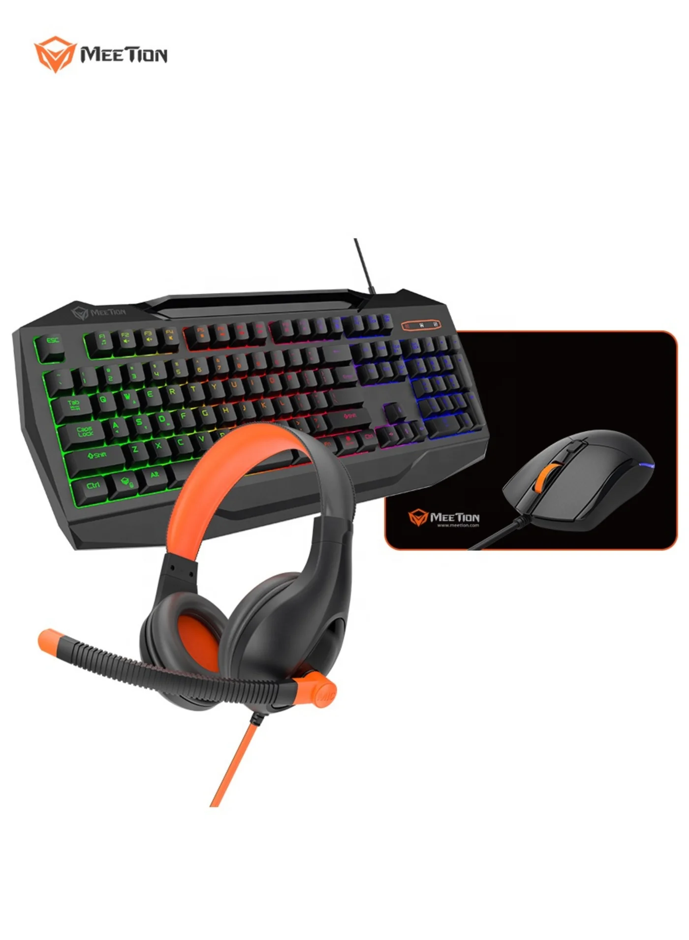 Premium 4-in-1 Gaming Peripheral Set Wired Keyboard Mouse Headset and Mouse Pad Kit for PC (Black, 4-Piece) o2zzl