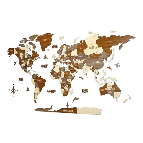 Colorfull Worlds 3D Wooden World Map Wall Decor Multilayer Geographic Art for Home and Office (Medium, Mixed Wood) 0yywl