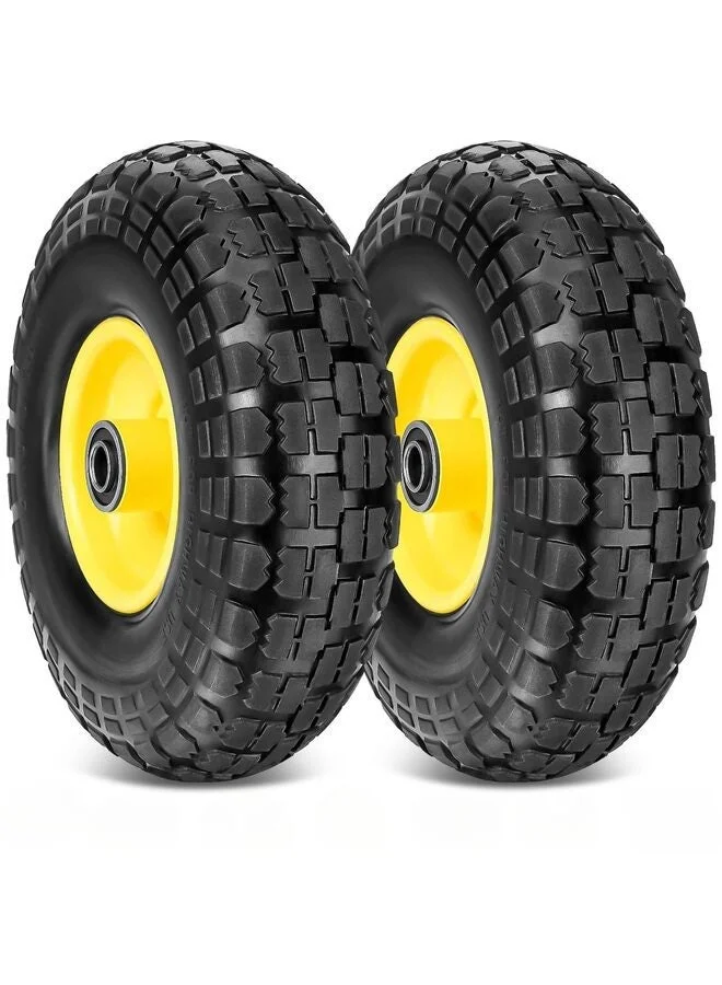 LAMAY Replacement Solid Rubber Tires and Rims Set (10-inch, 4.10/3.50-4, 5/8-inch Bearings, 2.2-inch Offset, 2-Pack) 5o0ju