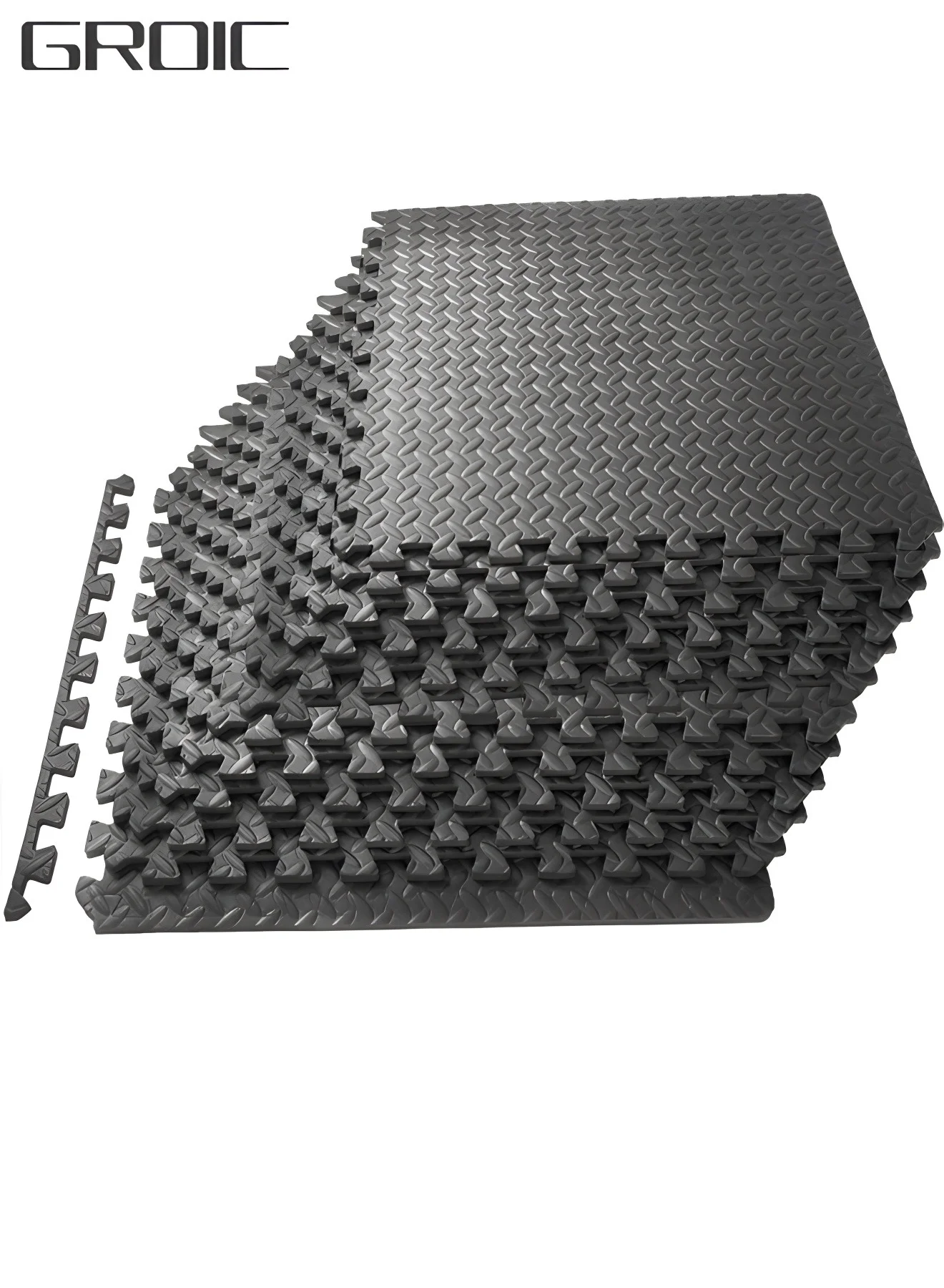 GROIC Puzzle Exercise Floor Mat, Interlocking EVA Foam Gym Tiles for Home Fitness (Black, 12 Pack, 30 cm x 30 cm) 7bd90