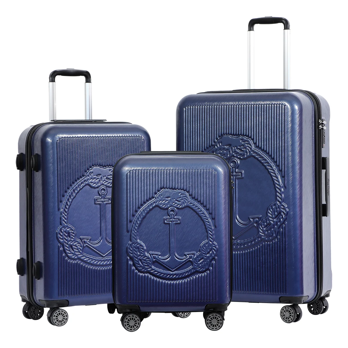 Biggdesign 3-Piece Hardshell Luggage Set (20/24/28 inch) with TSA Lock and 360¡ã Spinner Wheels, Durable ABS Travel Suitcase Set for International Travel - Navy Blue t3g6b