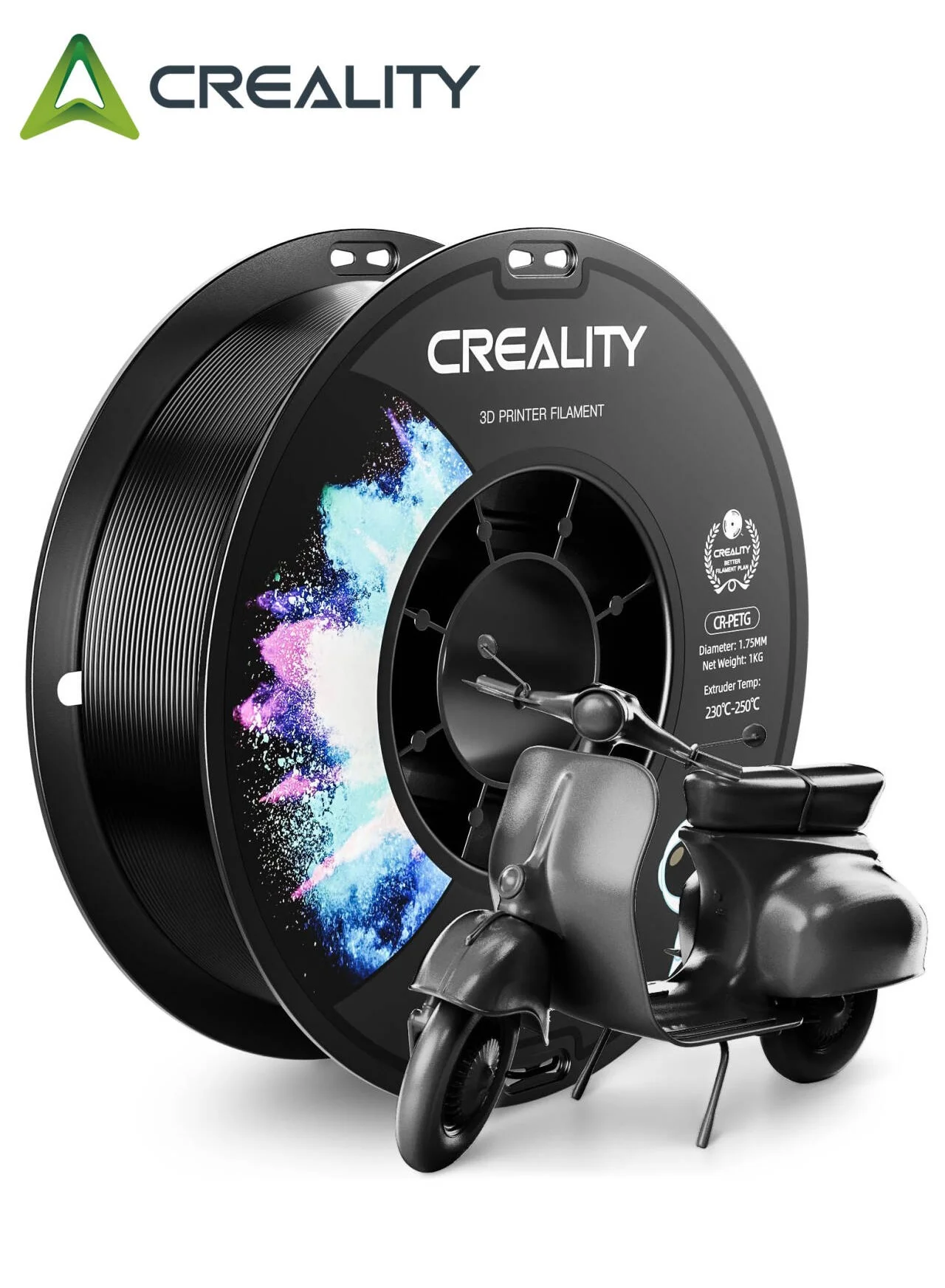 Creality 3D PETG Filament 1.75mm High Precision Strong Toughness (Black, 1kg) k3wd7