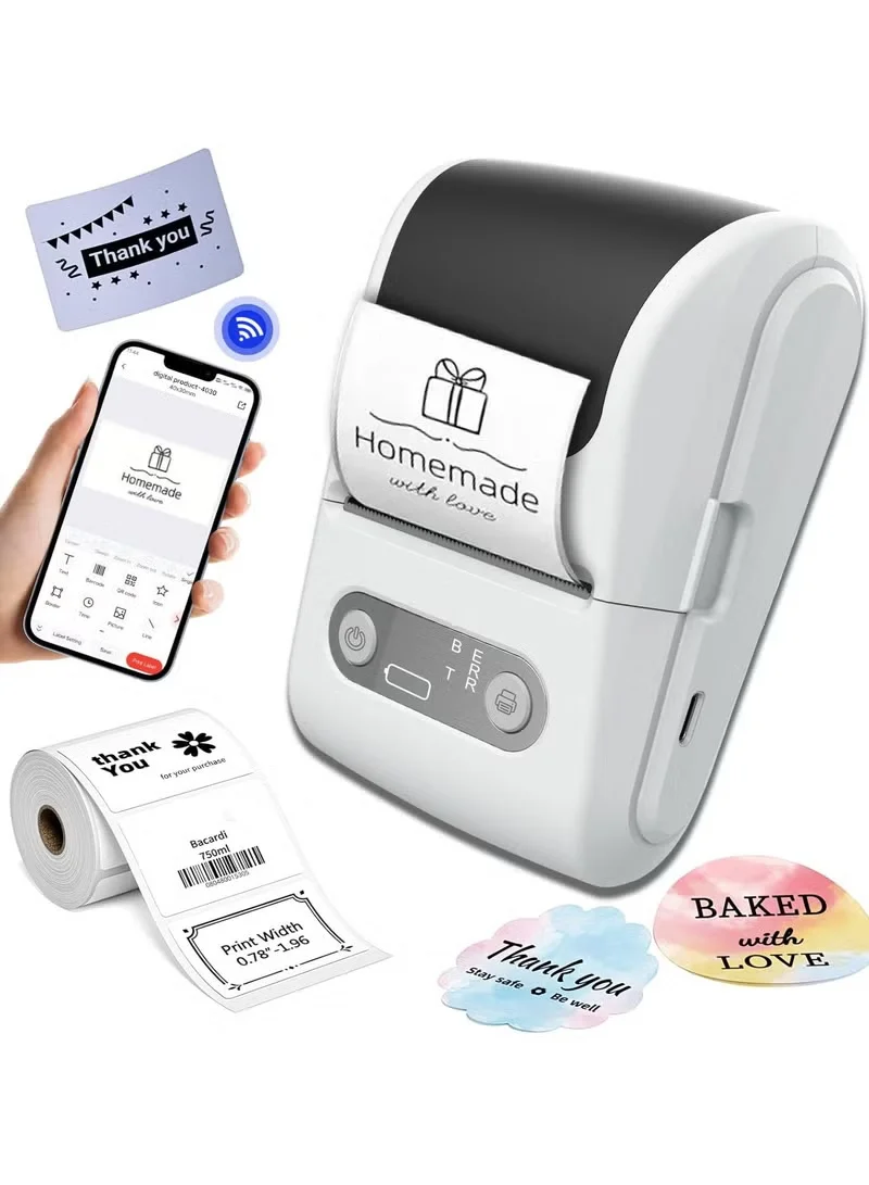 Portable Bluetooth Thermal Label Maker Machine - Wireless Handheld Label Printer for Office Home and School (50mm x 60mm) kn4hd