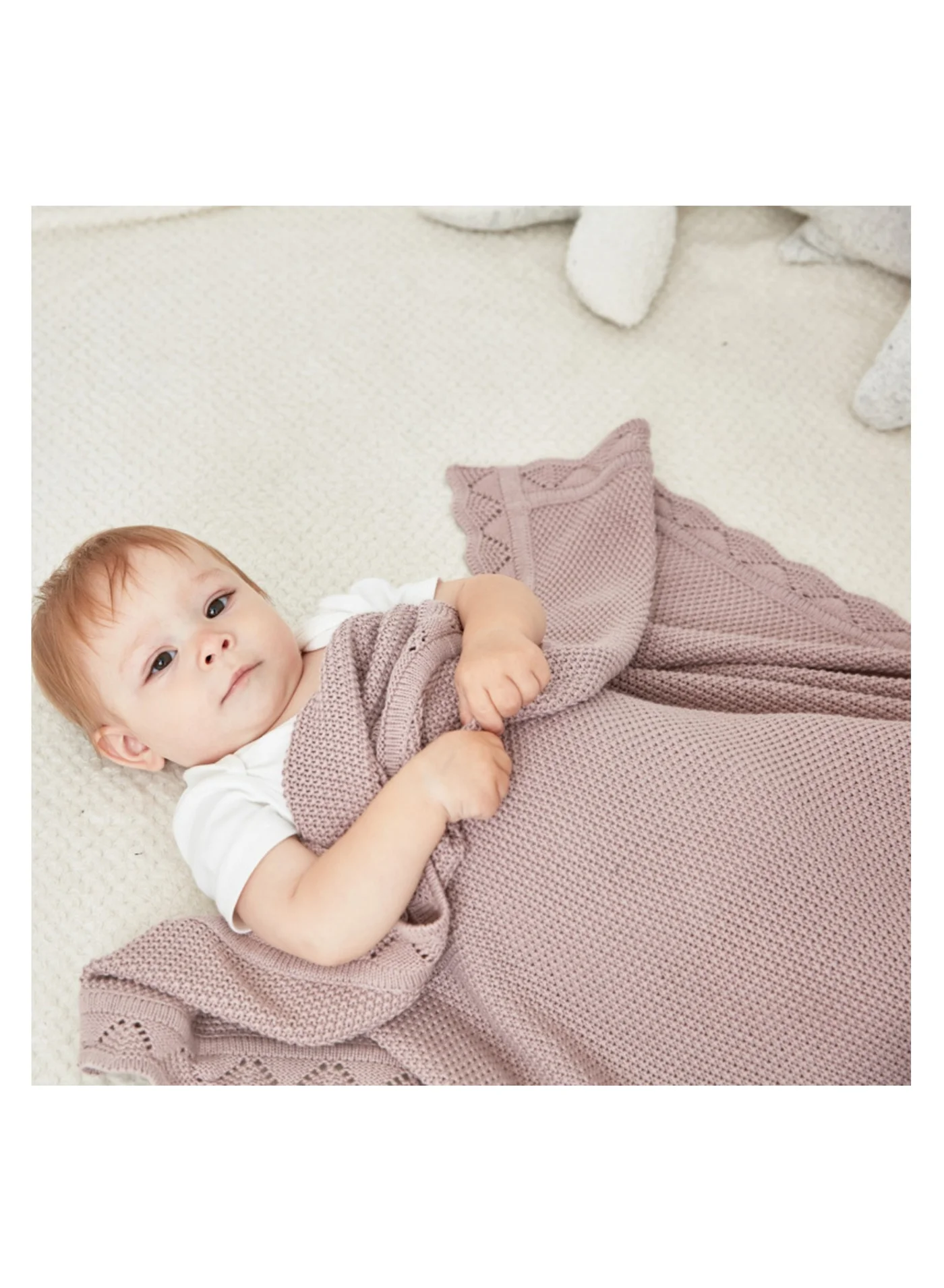 NOVOLAN Soft Nordic Knitted Cotton Baby Blanket (Pink, 80x100cm) Premium Breathable Nursery Throw for Strollers lx1q5